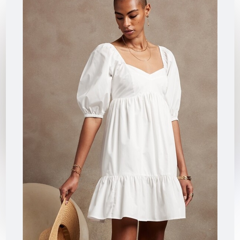 Banana Republic Baby Mini Dress Women’s XL White Puff Sleeve B4